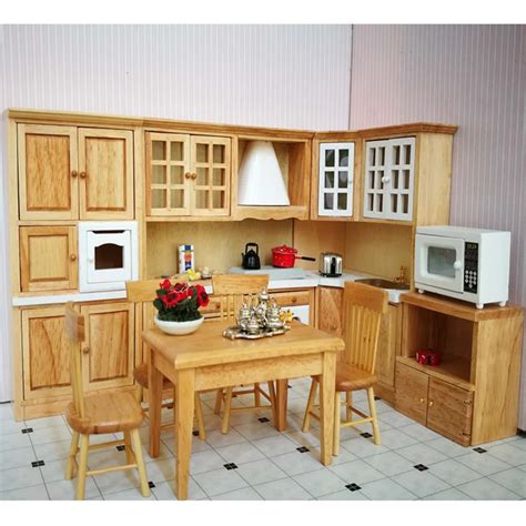 1/12 Luxury Wooden Kitchen Cabinet Cupboard Doll House Furniture Set ...