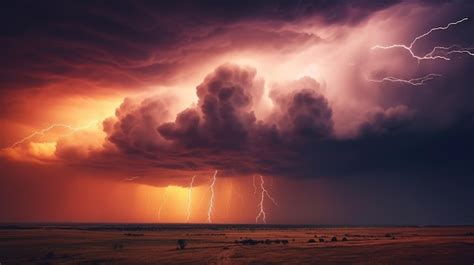 Premium AI Image | A stormy sky with multiple lightning strikes ...