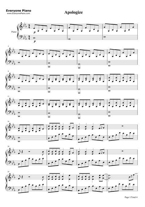 Apologize Piano Sheet Music Free Printable - Free Printable