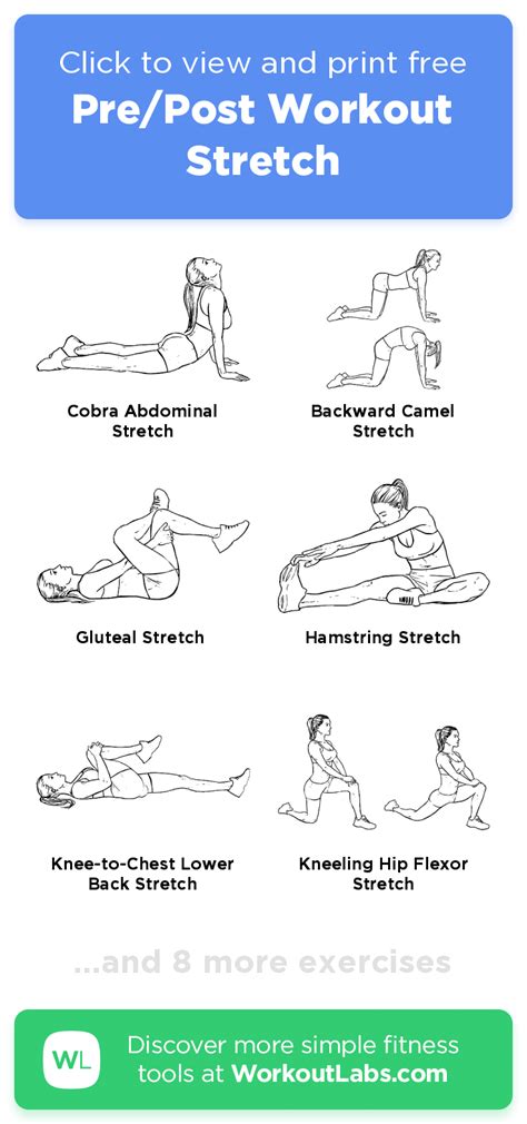 Pre/Post Workout Stretch – click to view and print this illustrated exercise plan created ...