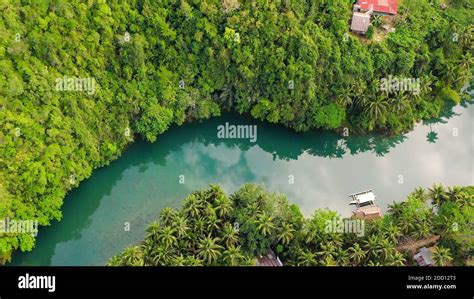 Aerial view of Loboc River in tropical green jungle. Bohol, Philippines ...