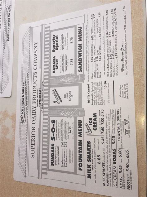 Menu at Superior Dairy restaurant, Hanford