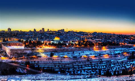 israel, Houses, Temples, Winter, Night, Street, Lights, Jerusalem ...