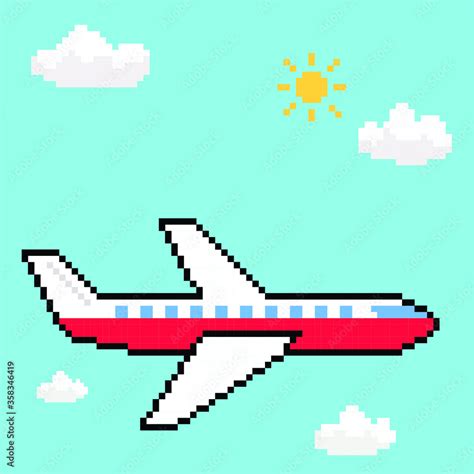 Vector illustration of a plane in pixel art Stock Vector | Adobe Stock