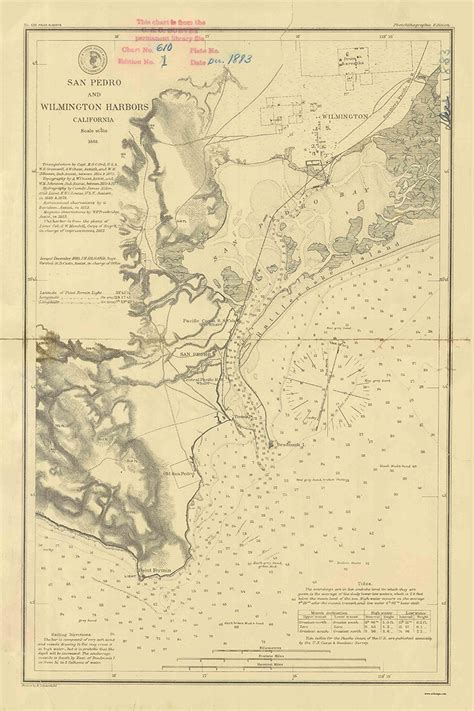 San Pedro Harbor and Wilmington 1886 Nautical Map Port of Los Angeles Long Beach PC Harbors 610 ...