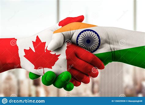 Canada and Indian Flag with Hands Together Stock Photo - Image of country, america: 126029930