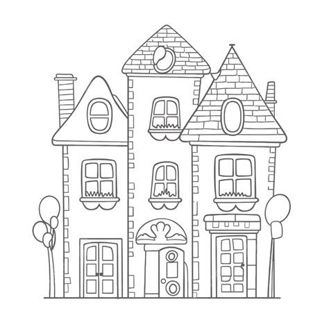 Cartoon House Coloring Page Outline Sketch Drawing Vector, House ...