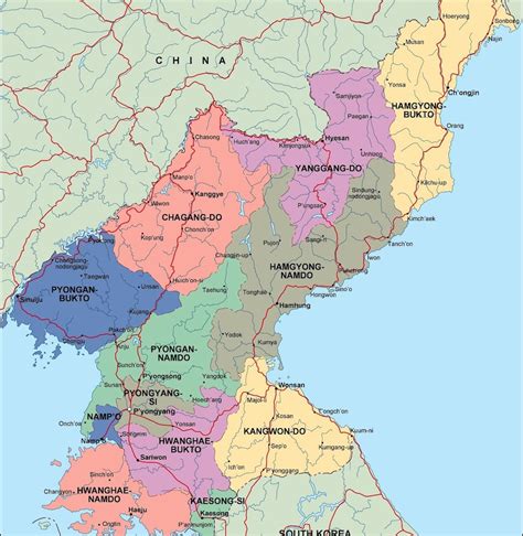 north korea political map. Eps Illustrator Map | Vector World Maps