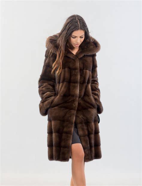 Brown Mink Fur Coat With Hood - 100% Real Fur Coats - Haute Acorn