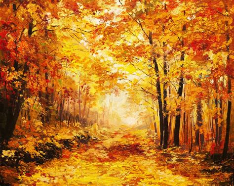 Oil Painting Landscape - Colorful Autumn Forest Stock Illustration - Illustration of grass ...