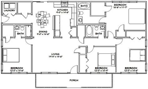 60x30 House 4-bedroom 3-bath 1800 Sq Ft PDF Floor - Etsy