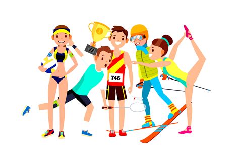 Athlete Set Vector. Man, Woman. Volleyball, Tennis, Athletics, Skiing, Gymnastics. Group Of ...