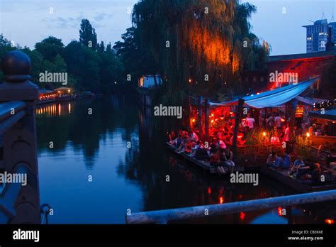 Nightlife in Berlin. Trendy club der Visionaere at bank of Spree in ...