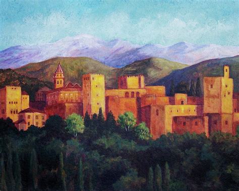 Alhambra At Sunset Painting by Candy Mayer