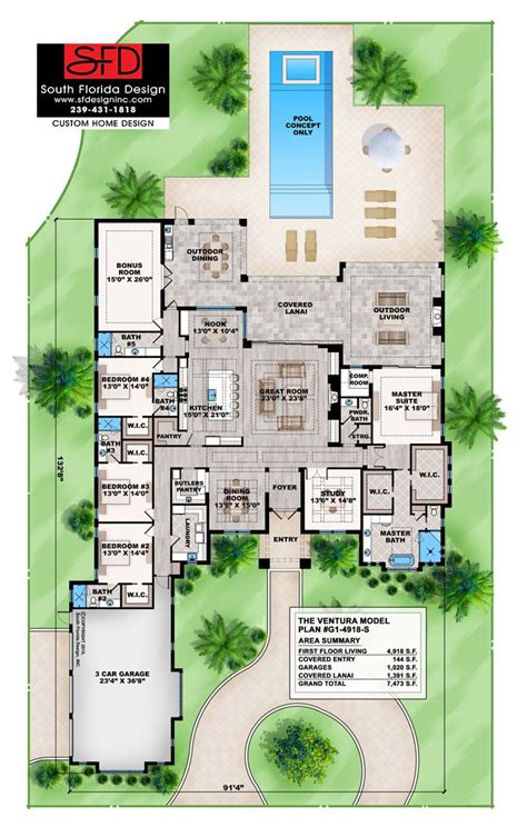 Ventura House Plan (G1-4918-S) - Coastal Contemporary Great Room Design