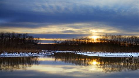 Winter, lake, snow, trees, night, sunset wallpaper | nature and landscape | Wallpaper Better