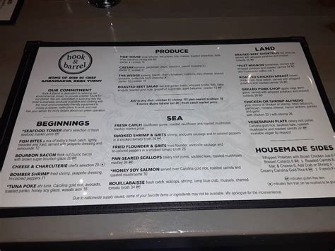 Menu at Hook & Barrel, Myrtle Beach