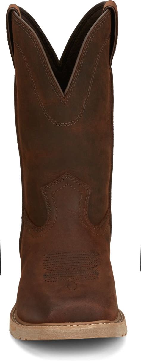 Justin 11in Western Mens Pecan Brown Buster Leather Work Boots – The Western Company