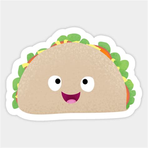 Cute happy smiling taco cartoon illustration - Taco - Sticker | TeePublic