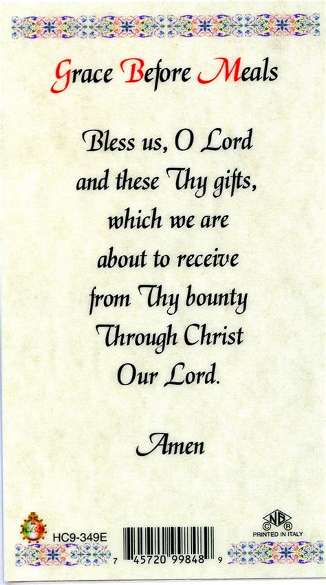 GRACE BEFORE MEALS- LAMINATED HOLY CARDS- QUANTITY 25 PRAYER CARDS ...