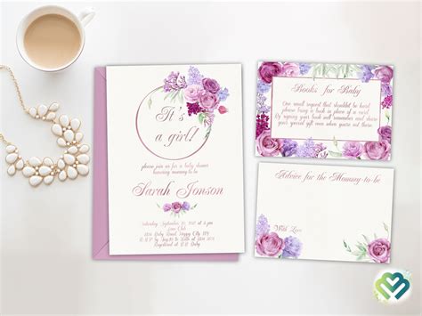 Purple Floral Roses Baby Shower Invitation Purple Baby Shower - Etsy