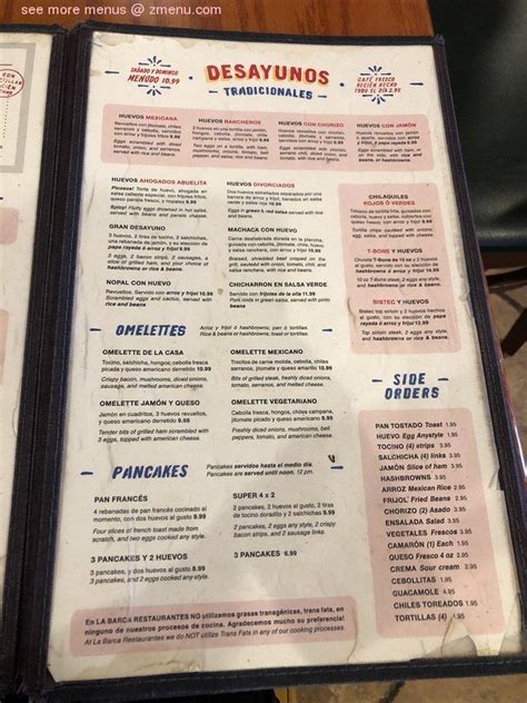 Menu at The Ship La Barca, South Gate