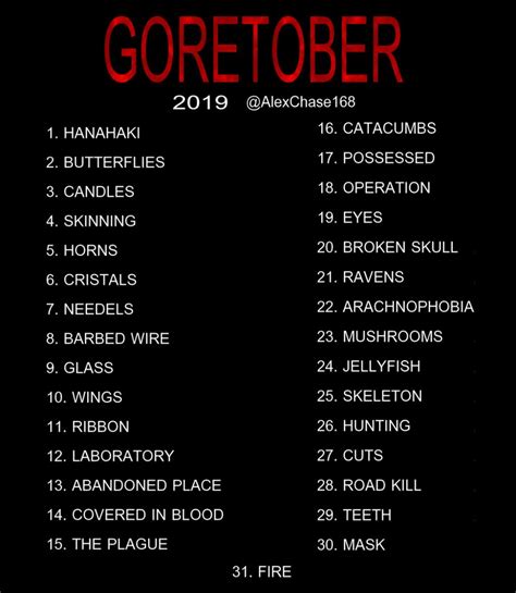|Goretober List 2019| by AlexChase168 on DeviantArt | Art prompts, Creative drawing prompts ...