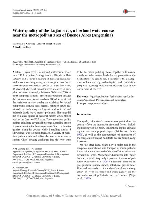 Water quality of the Luján river, a lowland watercourse near the ...