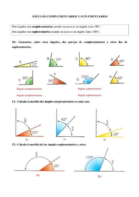 Problemas De Angulos Complementarios Y Suplementarios