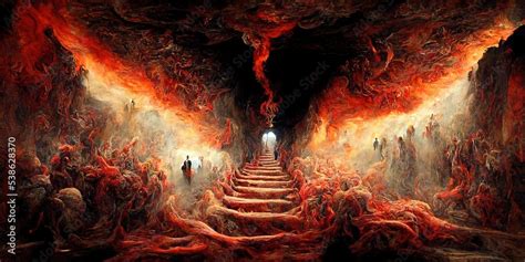 The hell inferno metaphor, souls entering to hell in mesmerize fluid motion, with hell fire and ...