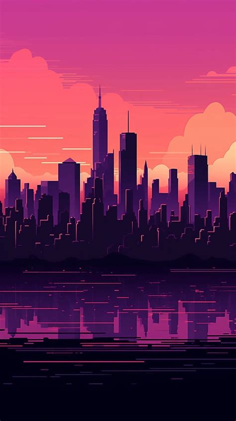 Minimalist phone wallpaper showcasing a vivid purple background and a contrasting New York City ...