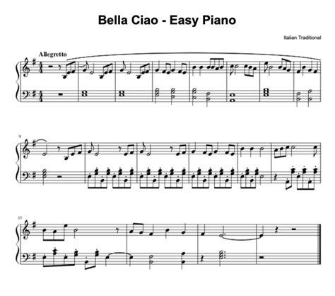 Traditional Bella Ciao Sheet Music (Piano Solo) In A Minor Download Print SKU: MN0198108 ...