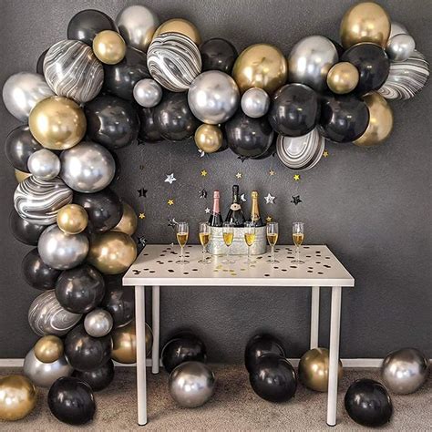 Buy Black Gold Balloon Arch, Chrome Black Gold and Silver Balloon Garland Kit for Men Women ...