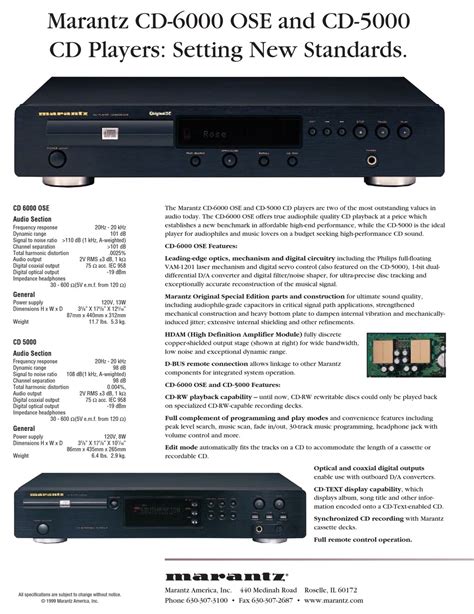 MARANTZ CD-6000 SPECIFICATION SHEET Pdf Download | ManualsLib