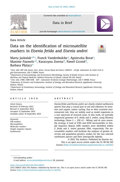 (PDF) Data on the identification of microsatellite markers in Eisenia fetida and Eisenia andrei