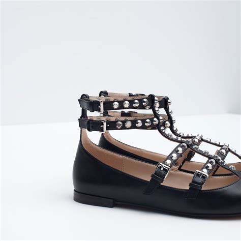 Zara Studded Ballerina Flats in Black | Lyst