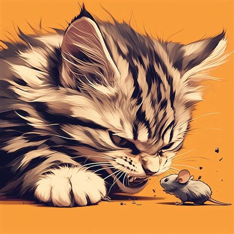 Premium Vector | Siberian Cat Pouncing on a Toy Mouse