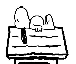 Snoopy sleeping above his dog house - Drawception