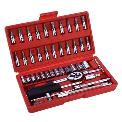 46pcs Car Ratchet Wrench Set 1/4" Socket Sleeve Torque Wrench Combination Spanner For Car ...