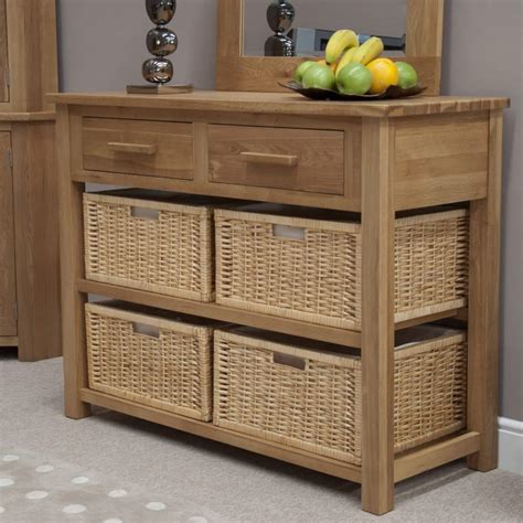 Harwell Oak Basket Console Table - Only Oak Furniture - Free Delivery