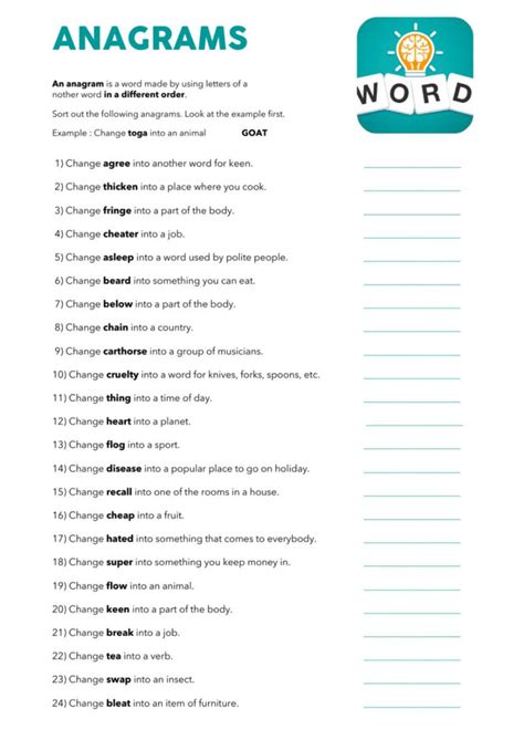 Anagrams Worksheet | James Crossword Puzzles