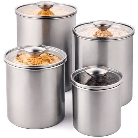 Airtight Canister 4 Piece Stainless Steel Food Storage Container Kitchen Counter | eBay