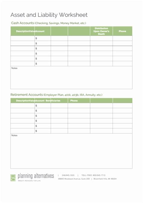 50 Assets And Liabilities Worksheet