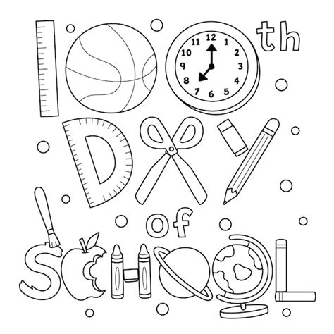 Premium Vector | 100th day of school art coloring page for kids