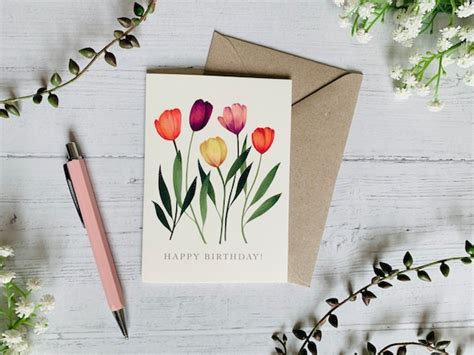 Tulips Happy Birthday Greeting Card Bright Garden Floral - Etsy