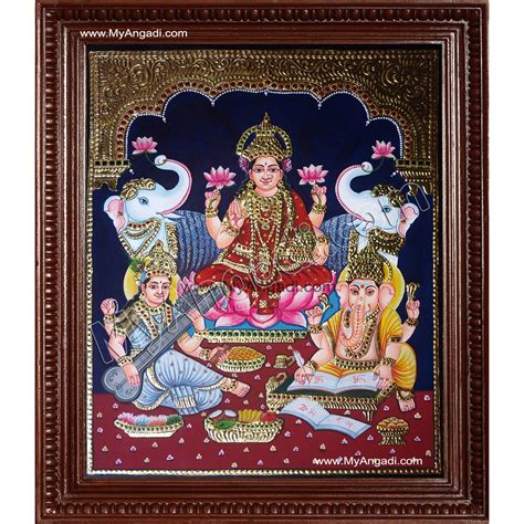 Lakshmi, Saraswati and Ganesha Tanjore Paintings