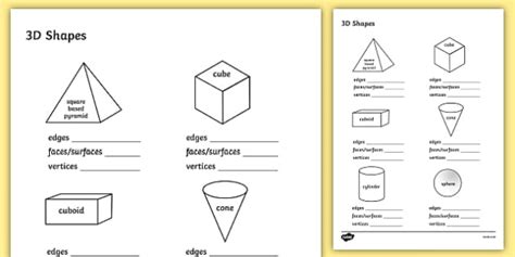 3D Shape Properties Worksheets - 3D, shapes, shape properties