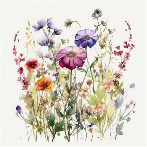 free meadow flowers watercolor and pastel color on white background , Generate Ai 22717302 Stock ...