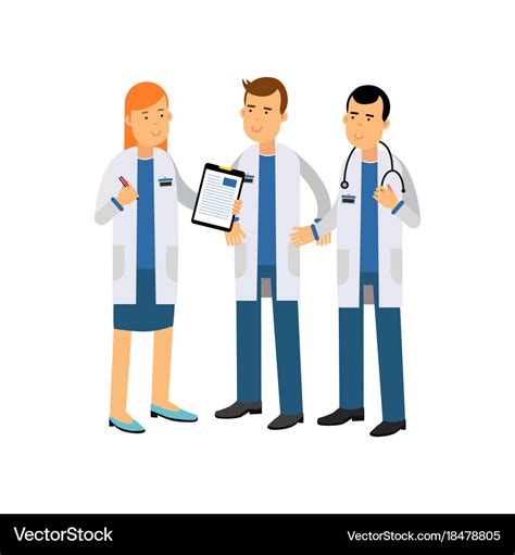 Cartoon characters of three doctors in white coats