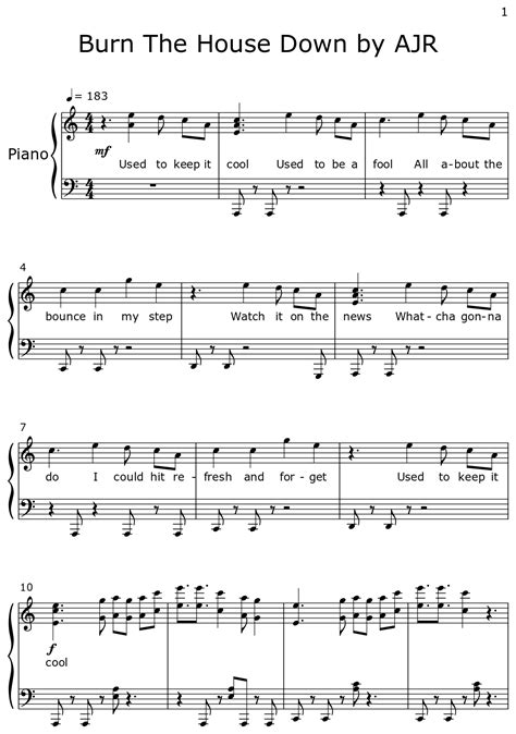 Burn The House Down by AJR - Sheet music for Piano